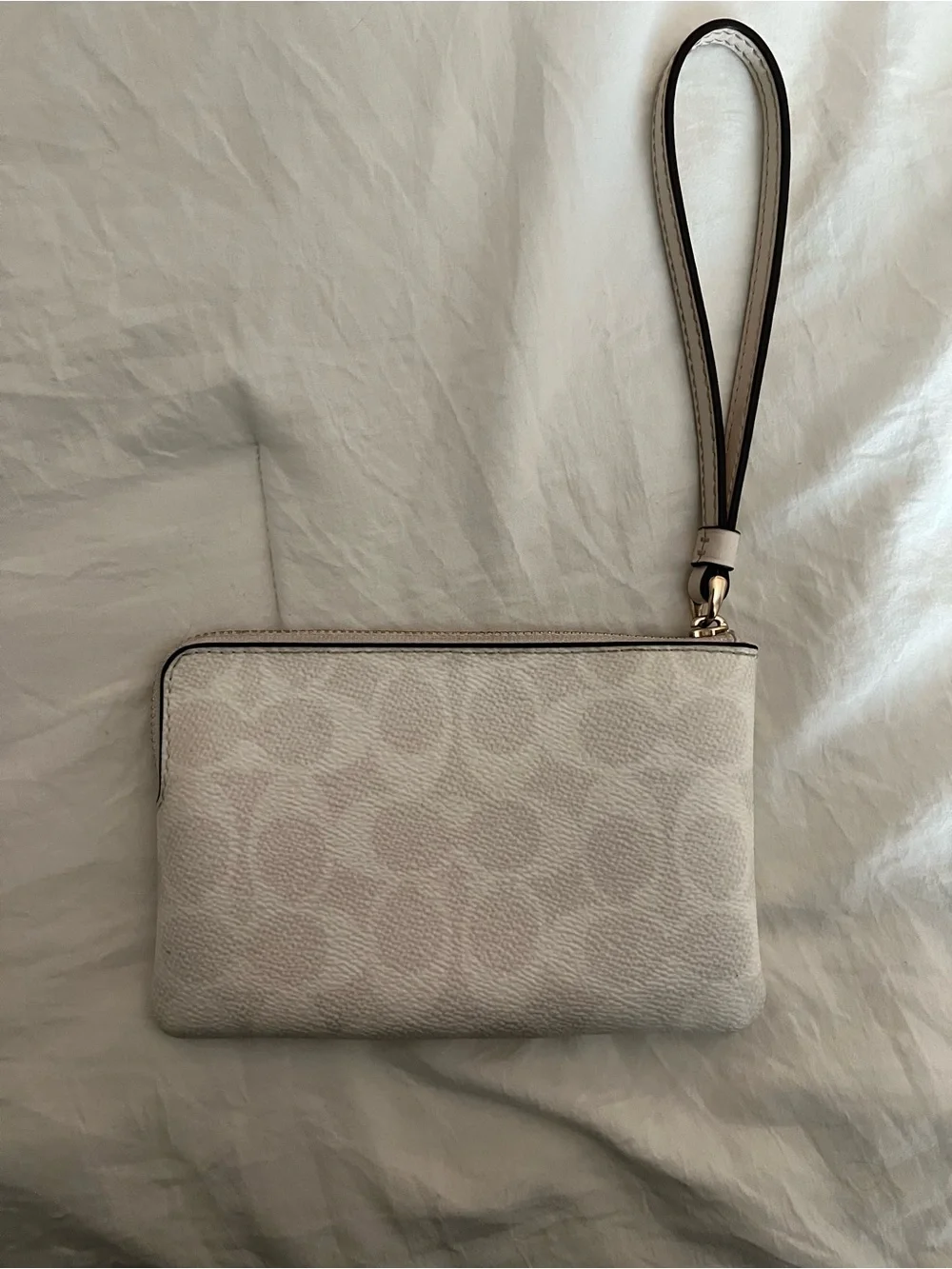 Coach Cream Signature Pebbled Leather Wristlet